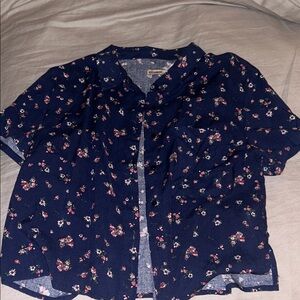 Pull&Bear Navy Floral Button Down Shirt